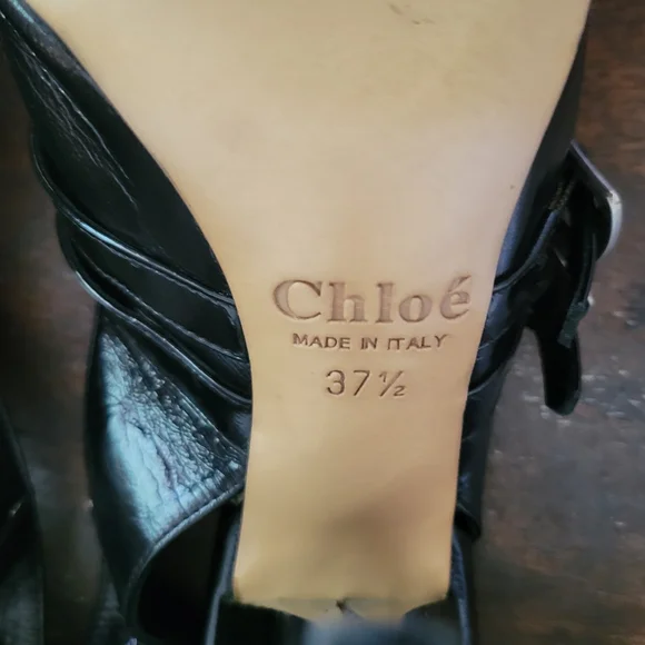 Chloe Black Patent Leather Slingback Heels with Silver Buckles Size 7 - Picture 2 of 6